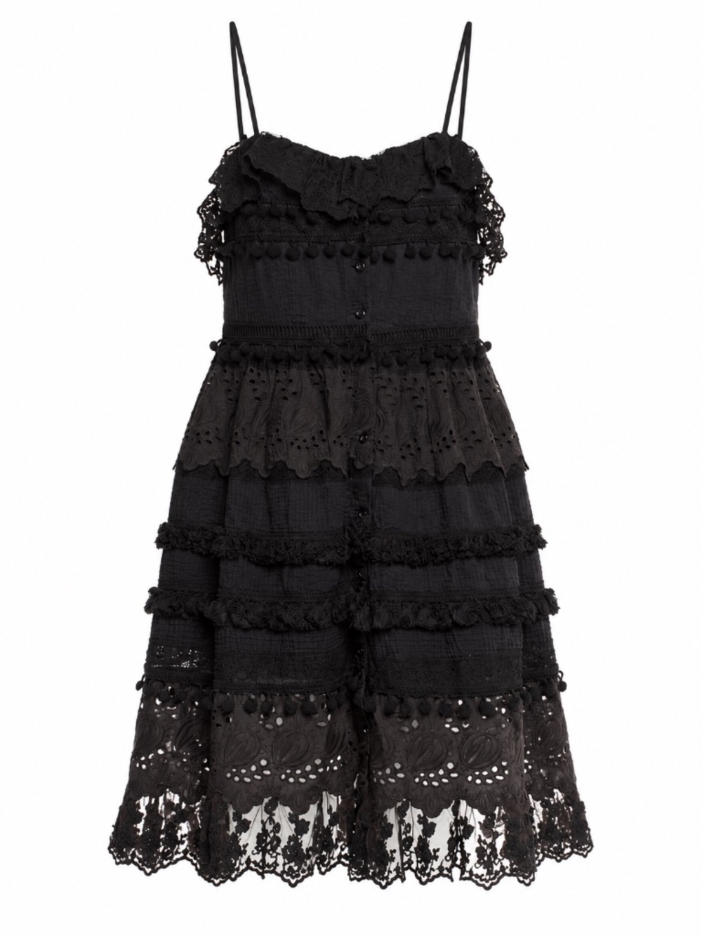 Place Nationale Black Lace Eyelet Button Front Mini Dress Estimated 3